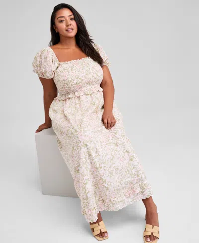 And Now This Trendy Plus Size Printed Puff-sleeve Midi Dress, Exclusively At Macy's In Pink