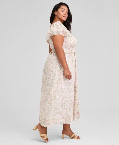 And Now This Trendy Plus Size Printed Puff-sleeve Midi Dress, Exclusively At Macy's In Pink