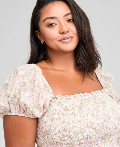 And Now This Trendy Plus Size Printed Puff-sleeve Midi Dress, Exclusively At Macy's In Pink