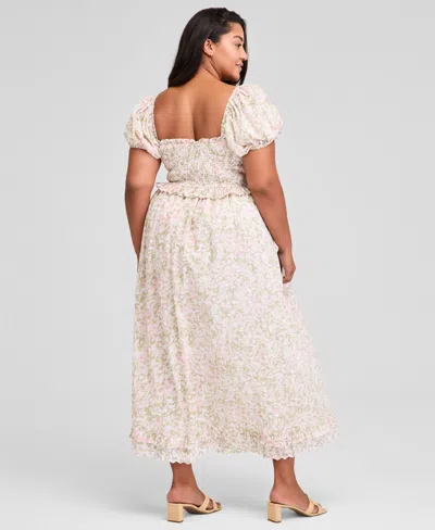 And Now This Trendy Plus Size Printed Puff-sleeve Midi Dress, Exclusively At Macy's In Pink