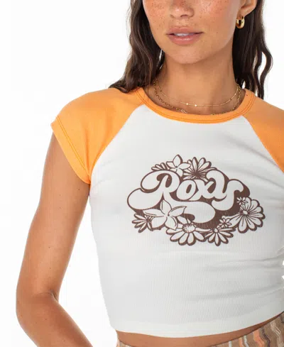 Roxy Groove Rib Crop Graphic T-shirt In Muskmelon Solid