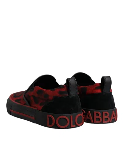 Dolce & Gabbana Red Black Leopard Cotton Men Low Top Sneakers Men's Shoes