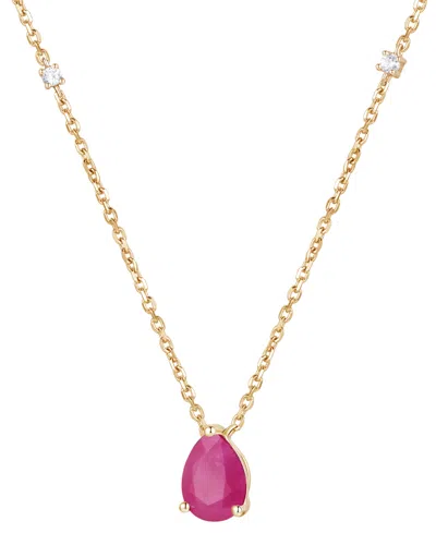 Macy's Emerald (1 Ct. T.w.) & Diamond (1/20 Ct. T.w.) 17" Pendant Necklace In 14k Gold (also In Ruby And Sa