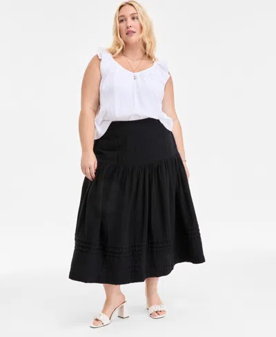 On 34th Trendy Plus Size Tiered Midi Skirt, Exclusively At Macy's In Black