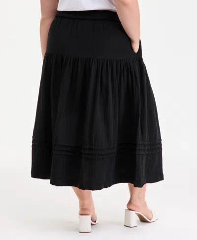 On 34th Trendy Plus Size Tiered Midi Skirt, Exclusively At Macy's In Black