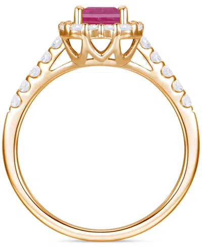 Macy's Emerald (1 Ct. T.w.) & Diamond (3/8 Ct. T.w.) Round & Baguette Halo Ring In 14k Gold (also In Ruby &