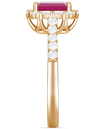 Macy's Emerald (1 Ct. T.w.) & Diamond (3/8 Ct. T.w.) Round & Baguette Halo Ring In 14k Gold (also In Ruby &