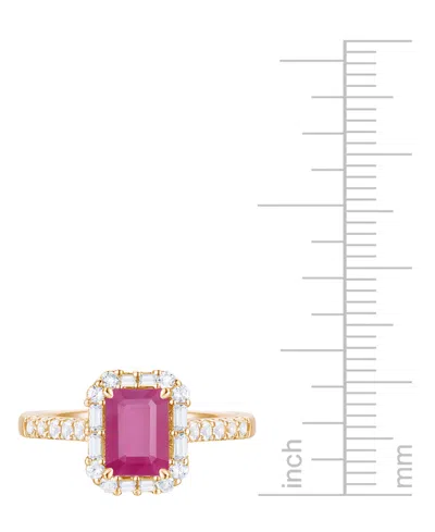 Macy's Emerald (1 Ct. T.w.) & Diamond (3/8 Ct. T.w.) Round & Baguette Halo Ring In 14k Gold (also In Ruby &
