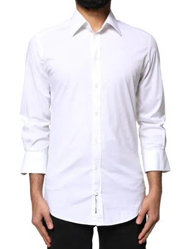 Pre-owned Dolce & Gabbana White Gold Cotton Long Sleeves Men Dress Men's Shirt ()