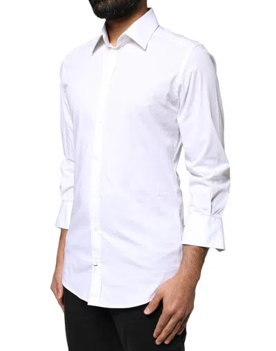 Pre-owned Dolce & Gabbana White Gold Cotton Long Sleeves Men Dress Men's Shirt ()