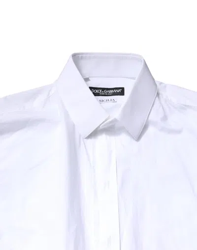 Pre-owned Dolce & Gabbana White Sicilia Cotton Formal Men Dress Men's Shirt ()