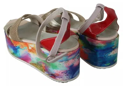 Pre-owned Ebarrito Multicolor Leather Ankle Strap Wedge Heel Sandals Women's Shoes ()