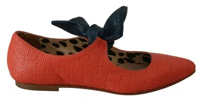 Pre-owned Ebarrito Orange Leather Bow Slip-on Loafers Ballet Flat Women's Shoes ()