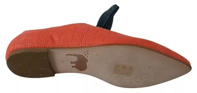 Pre-owned Ebarrito Orange Leather Bow Slip-on Loafers Ballet Flat Women's Shoes ()