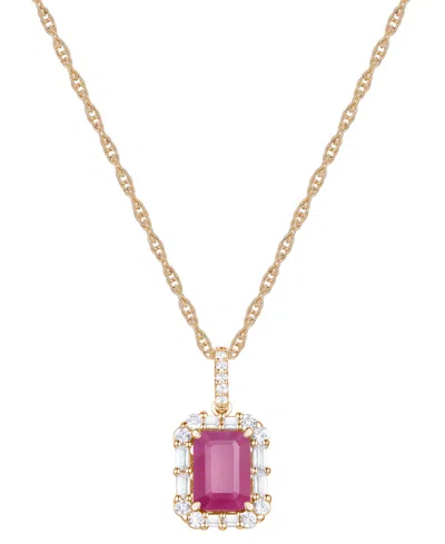 Macy's Emerald (1 Ct. T.w.) & Diamond (1/4 Ct. T.w.) Halo 17" Pendant Necklace In 14k Gold (also In Ruby An