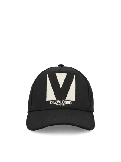 Valentino Cotton Baseball Cap With Embroidery And Curved Brim In Black