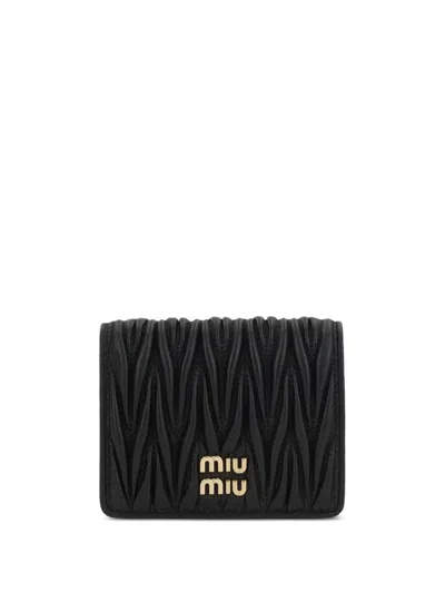Miu Miu Lamb Leather Wallet Compact Design Gold-toned Hardware In Black