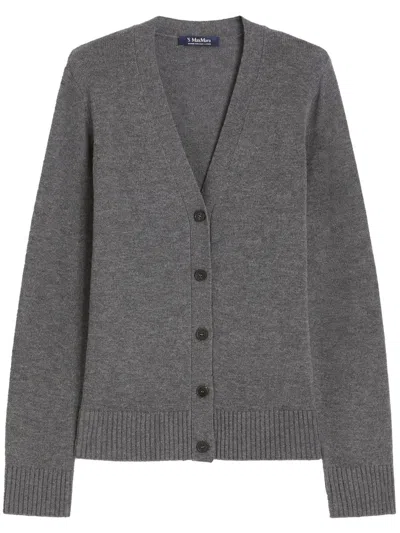 's Max Mara Apollo Wool Cardigan With Elbow Patches In Gray