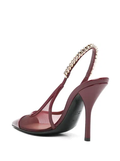 Gucci Mesh Panel Chain Detail Pointed Toe Pumps
