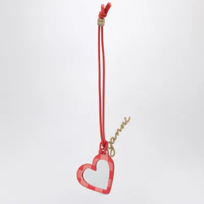Ganni Red Heart Shaped Mirror With Logo Lettering Charm