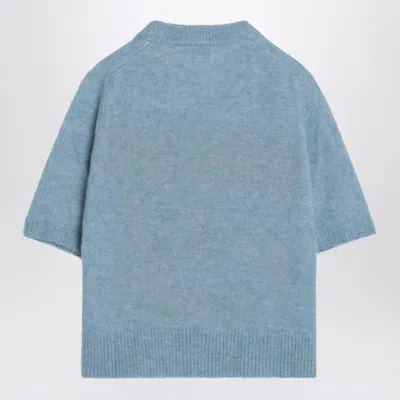 Ganni Womens Soft Chambray Logo Puppies Wool-blend Knit Top