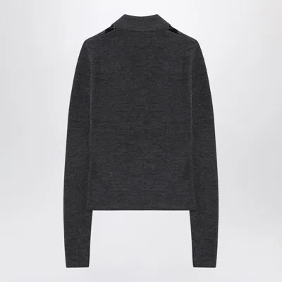 Ganni Grey Sweater With Classic Collar And Check Motif On The Front In Wool Woman In Gray