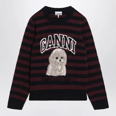 Ganni Graphic Wool Mix Poodle Stripe Sweaters And Cardigans Multicolor In Multi