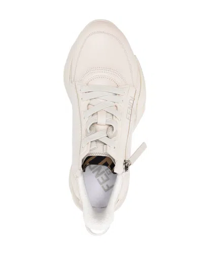 Fendi Ivory Leather And Fabric Flow Sneakers