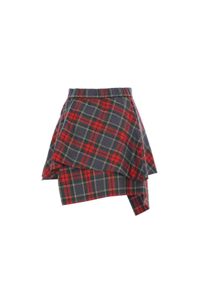 Vivienne Westwood Asymmetric Wrap Skirt With Check Pattern And Button Fastening