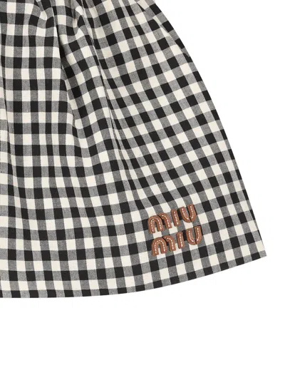 Miu Miu Mini Skirt With Embroidered Cotton Checkered Pattern