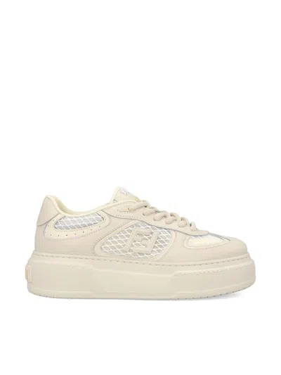 Fendi White Leather And Mesh Platform Low-tops