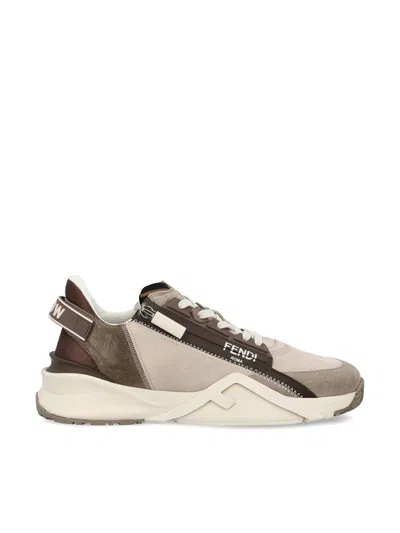 Fendi Flow Sneaker In Beige Nubuck In Brown