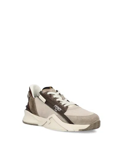 Fendi Flow Sneaker In Beige Nubuck In Brown