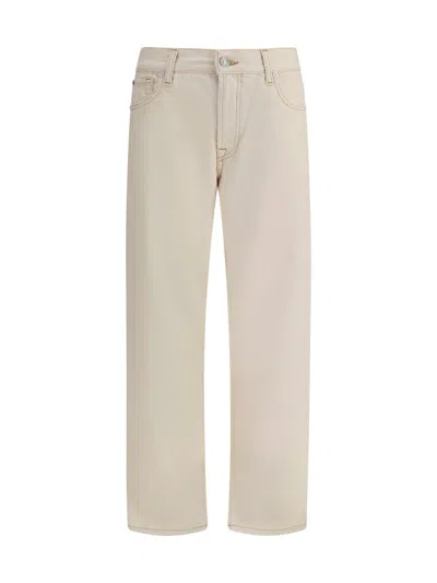 7 For All Mankind Straight Jeans With Belt Loops And Pockets In Gold