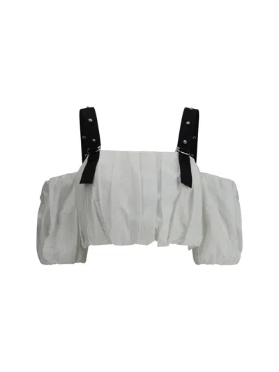 Pinko Raul Off-shoulder Balloon Cropped Top In White