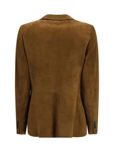 Brunello Cucinelli Beige Single-breasted Blazer Jacket With Pointed Lapels In Suede Woman