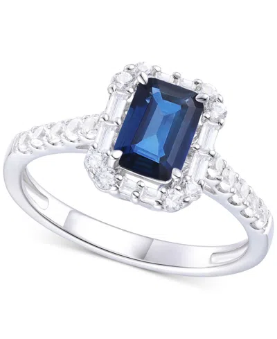 Macy's Emerald (1 Ct. T.w.) & Diamond (3/8 Ct. T.w.) Round & Baguette Halo Ring In 14k Gold (also In Ruby &