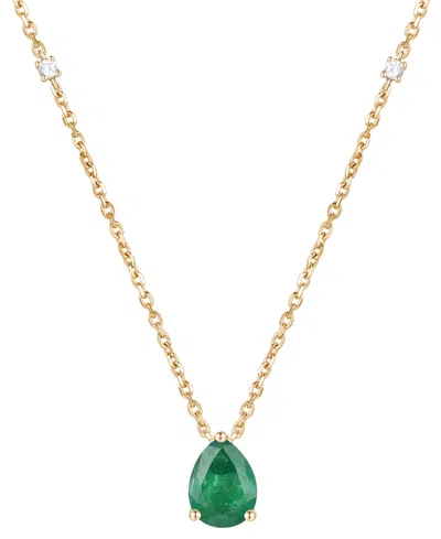 Macy's Emerald (1 Ct. T.w.) & Diamond (1/20 Ct. T.w.) 17" Pendant Necklace In 14k Gold (also In Ruby And Sa