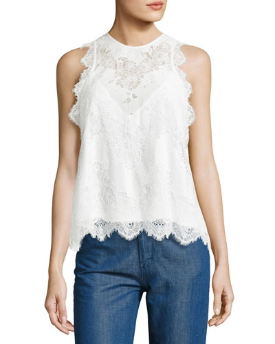 Carven Sleeveless Lace Top, White