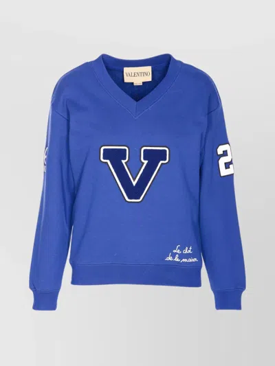 Valentino Blue Cotton "v" College Sweatshirt