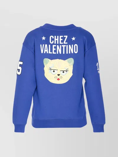 Valentino Blue Cotton "v" College Sweatshirt
