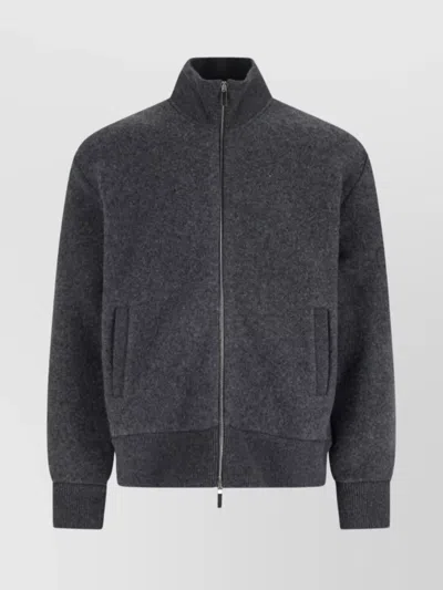 Thom Browne Wool Bomber Jacket With Minimalist Design And Tricolor Detail In Black