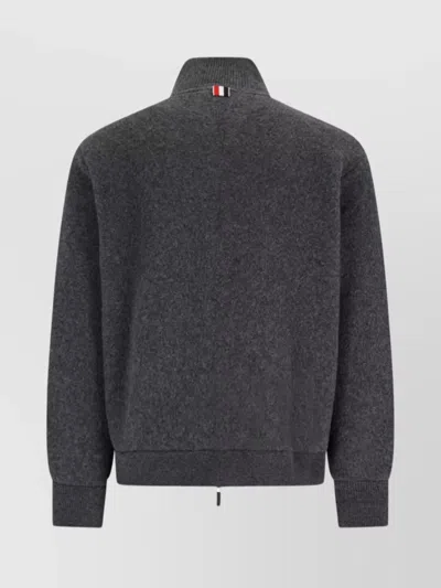 Thom Browne Wool Bomber Jacket With Minimalist Design And Tricolor Detail In Black
