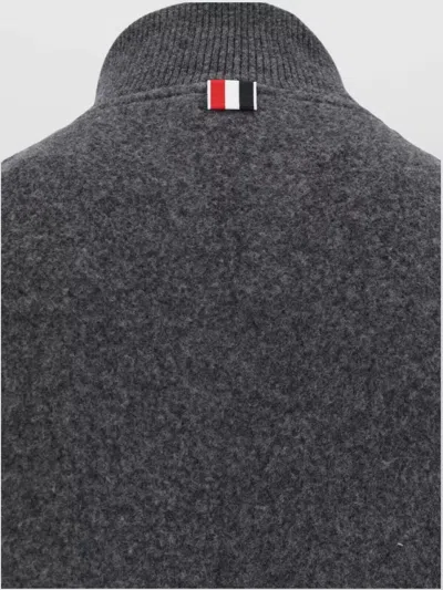 Thom Browne Wool Bomber Jacket With Minimalist Design And Tricolor Detail In Black