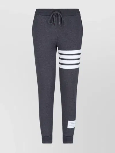 Thom Browne Dark Grey Cotton Jogger Pants With Striped Detailing