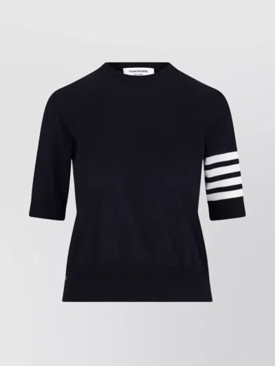 Thom Browne Short-sleeve Crewneck Sweater With Four-bar Detail