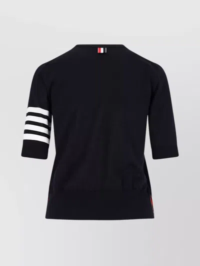 Thom Browne Short-sleeve Crewneck Sweater With Four-bar Detail