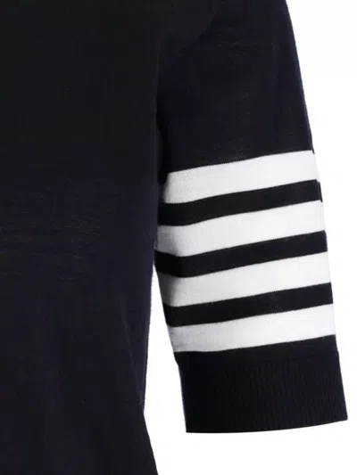 Thom Browne Short-sleeve Crewneck Sweater With Four-bar Detail
