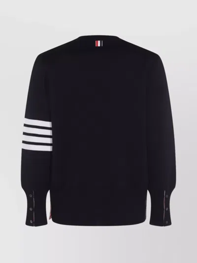 Thom Browne Blue Crewneck Swwater With 4-bar On The Sleeve And Ribbed Trims In Wool Man