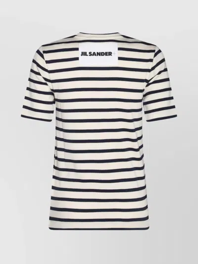 Jil Sander Dark Blue And White Cotton T-shirt
